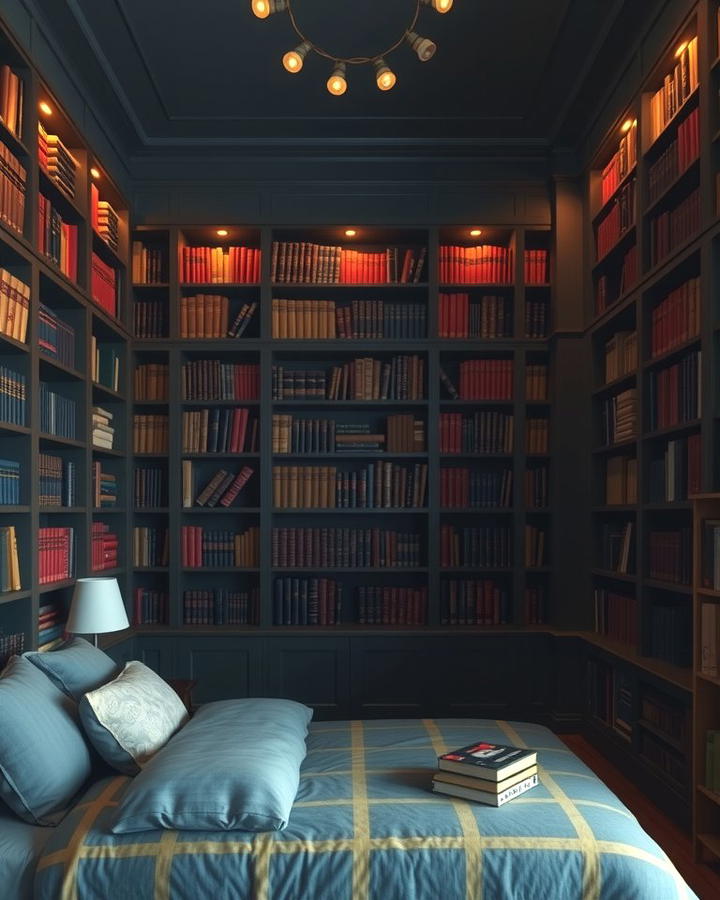 Floor to Ceiling Bookshelves - 30 dark academia bedroom ideas