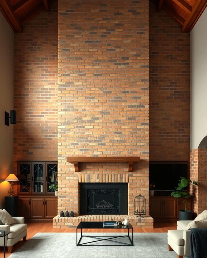 Floor to Ceiling Brick Fireplace Statement - 25 Rustic Living Room With a Brick Fireplace Ideas