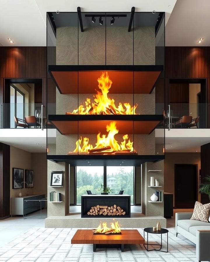 Floor to Ceiling Glass Surround - 25 Two-story Fireplace Ideas