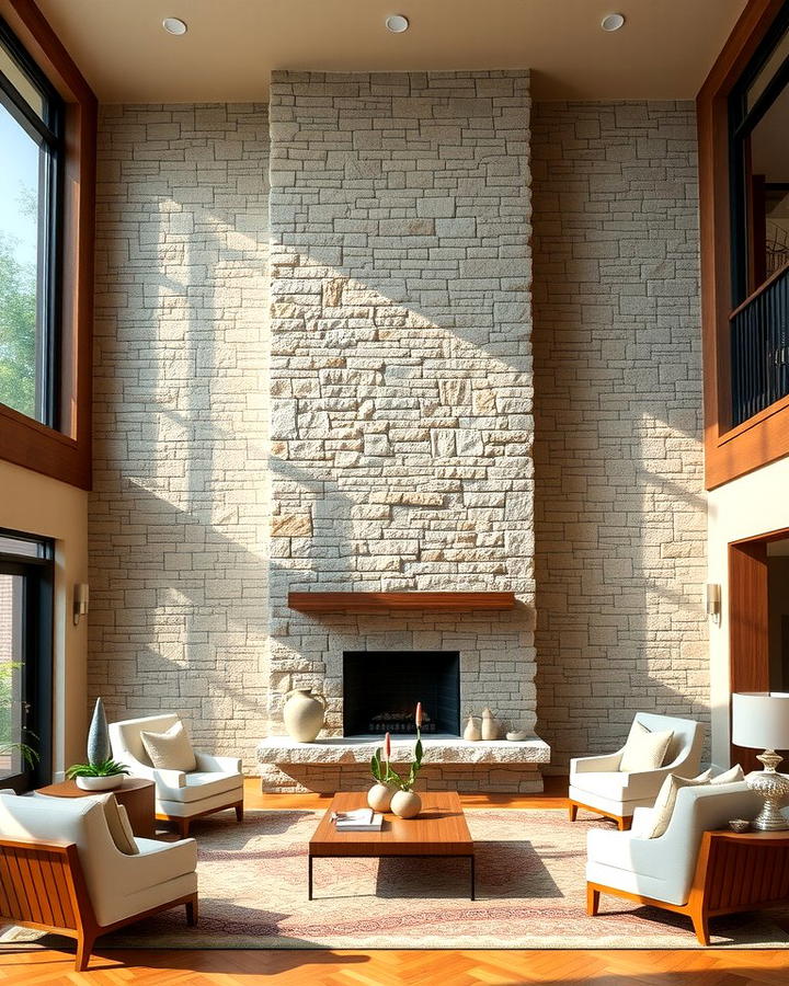 Floor to Ceiling Statement - 25 Stacked Stone Fireplace Ideas