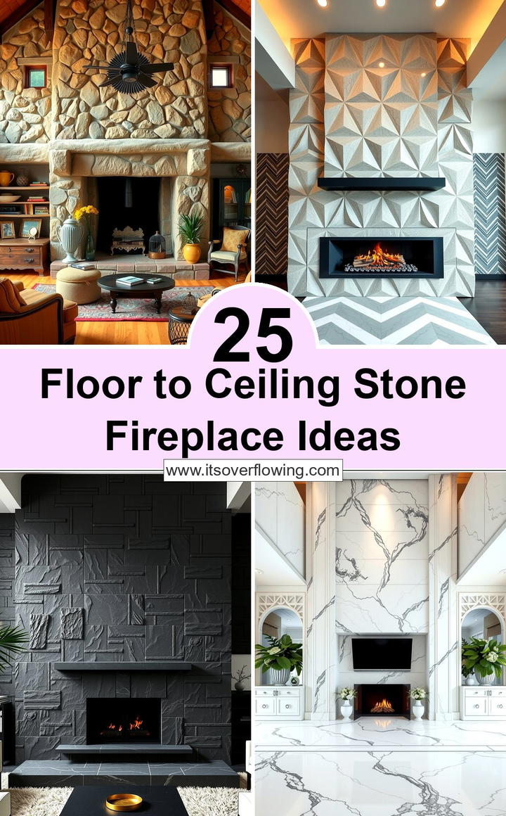 Floor to Ceiling Stone Fireplace Ideas for Drama