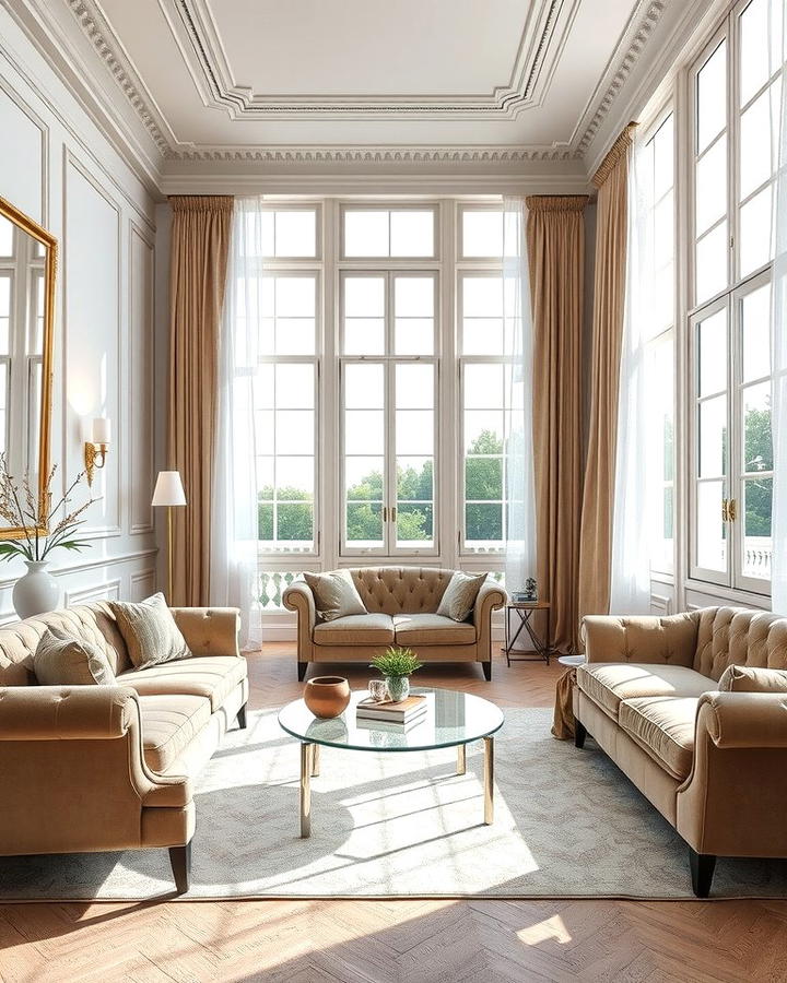 Floor to Ceiling Windows 2 - 25 Parisian-style Living Room Ideas