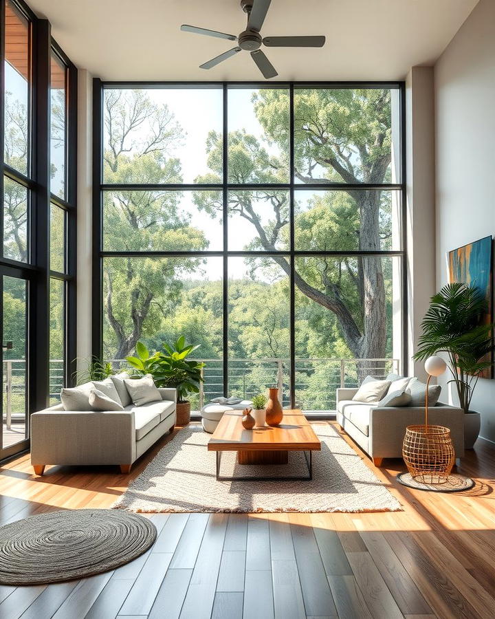 Floor to Ceiling Windows - 25 Organic Modern Living Room Design Ideas