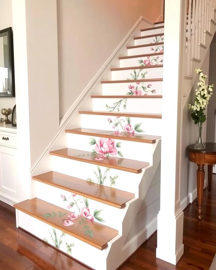 Floral Hand Painted Artwork - 25 Stair Riser Ideas