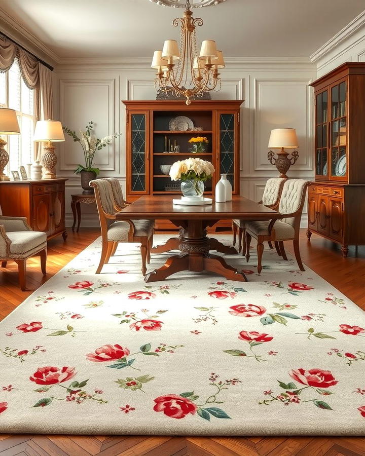 Floral Rugs for a Fresh Feel - 30 Dining Room Rug Ideas