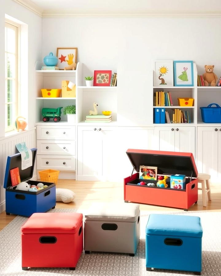 Foldable Storage Ottomans - 25 Playroom Storage Ideas