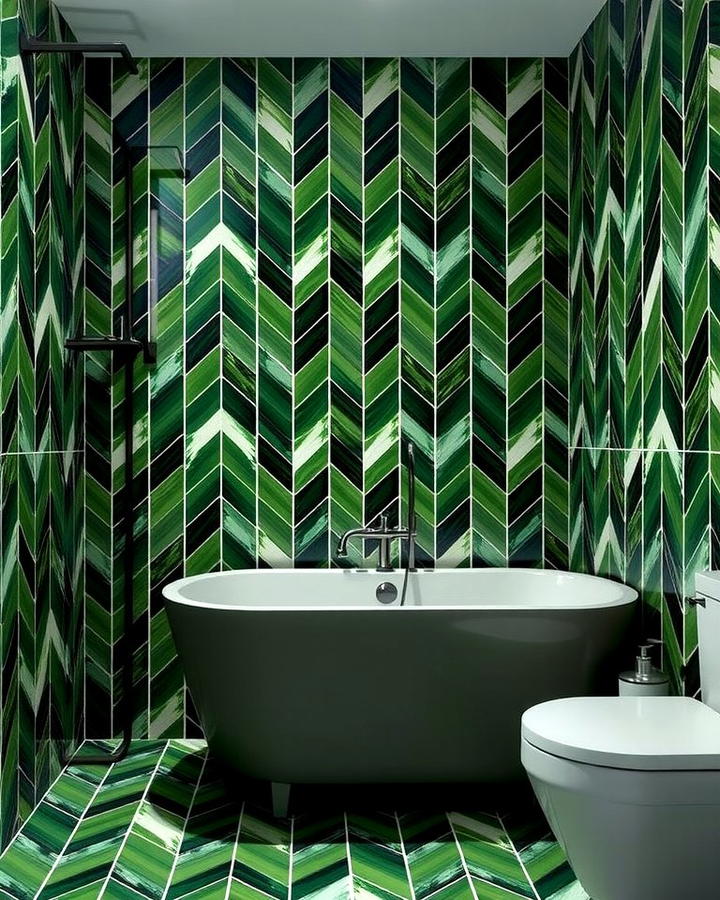 Forest Green Chevron Design - 30 Green Bathroom Tile Ideas