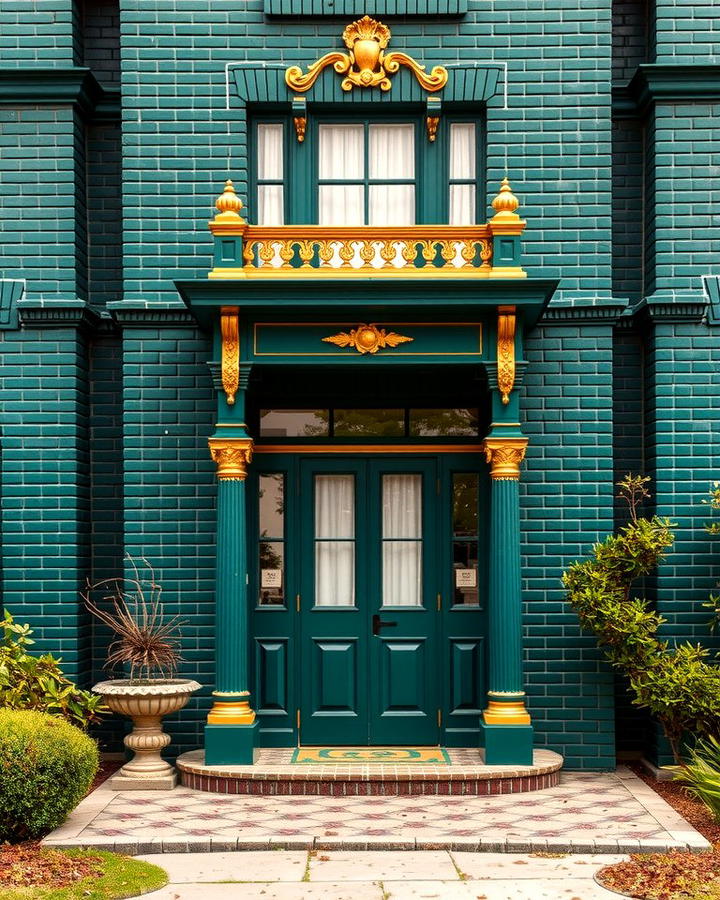 Forest Green with Gold Detailing - 30 Green Brick Exterior Home Ideas