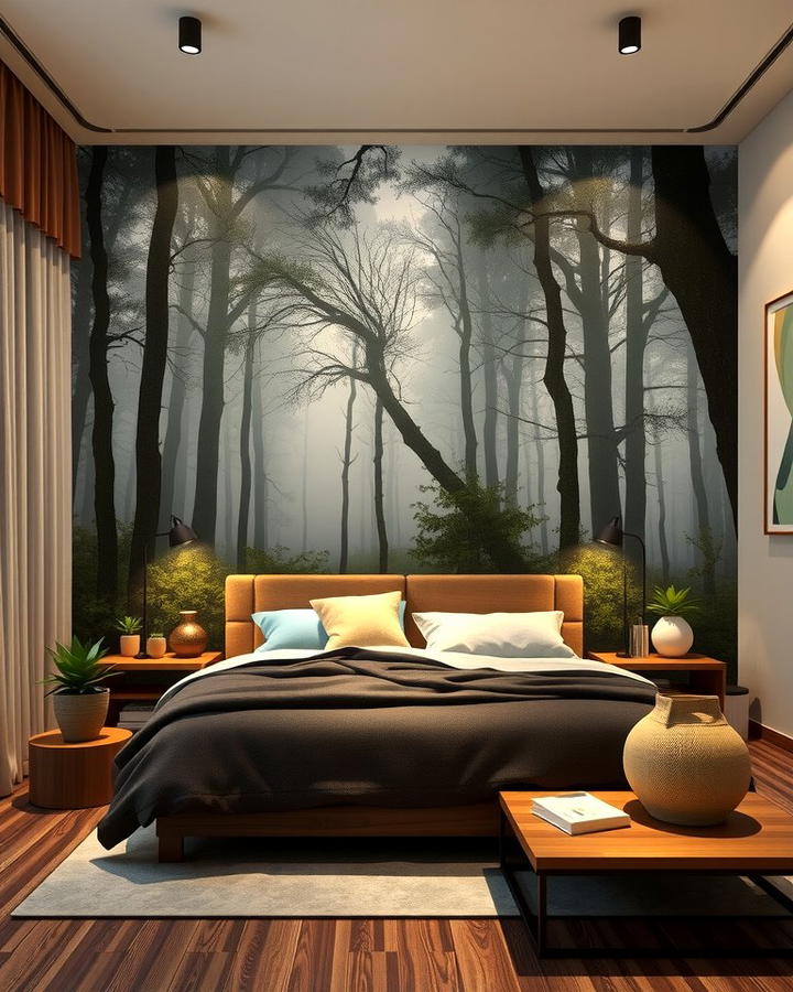 Forest Inspired Accent Wall - 30 Forest Themed Bedroom Ideas