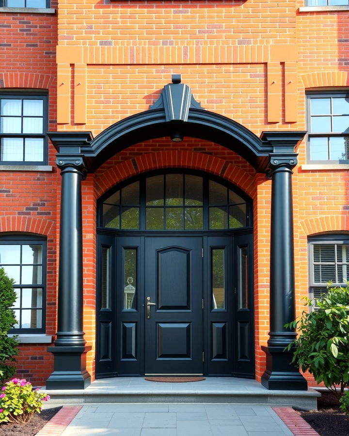 Frame the Entryway with Black Columns - 25 Red Brick House with Black Trim Design Ideas