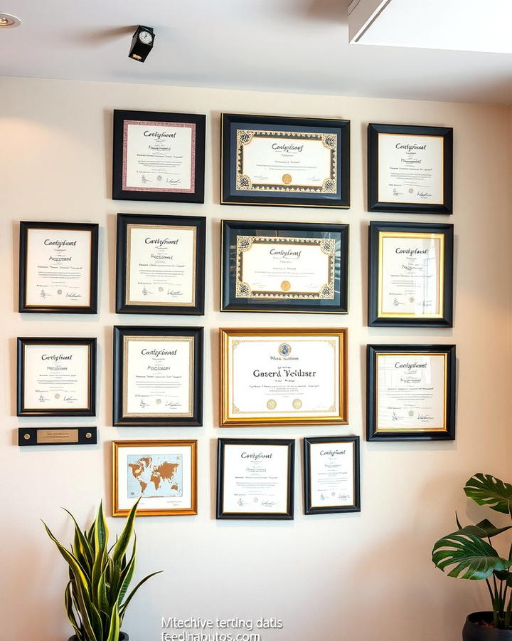 Framed Certificates and Achievements - 25 Office Wall Decor Ideas