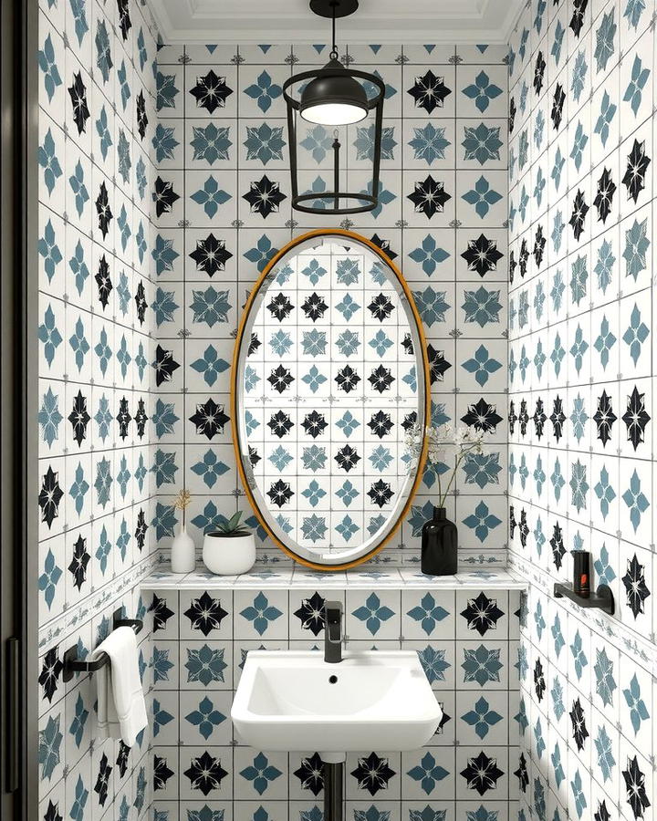 Framed Mirror Tiles - 30 Black and White Bathroom Tile Ideas