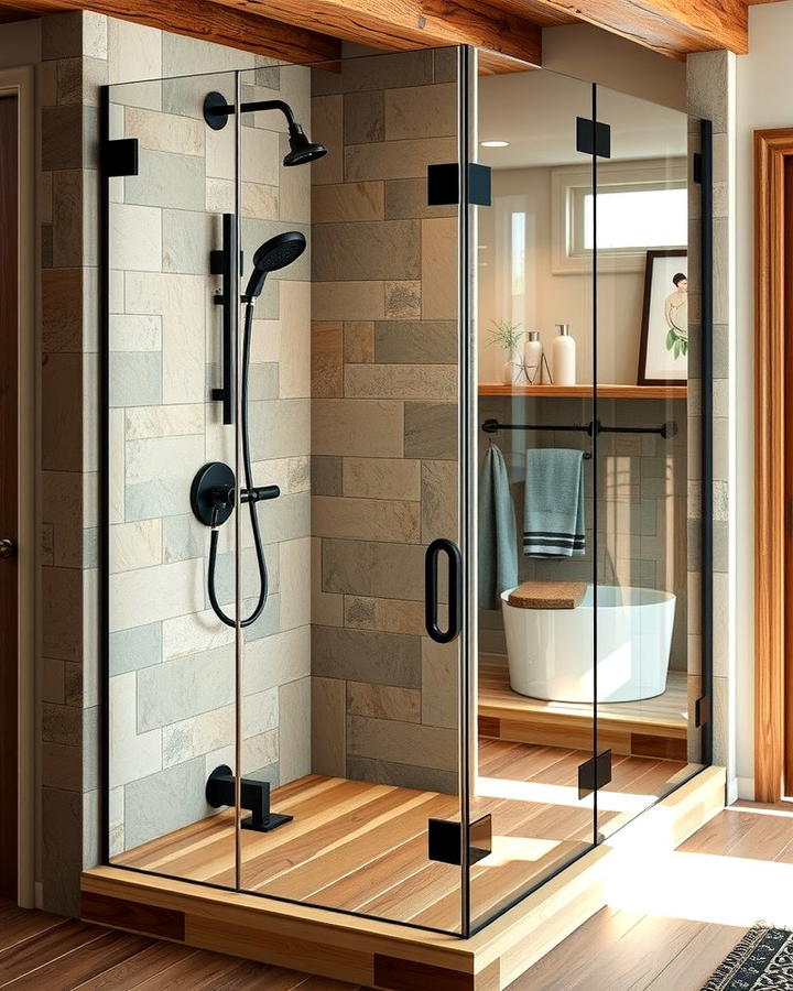 Frameless Glass Enclosures for Rustic Elegance - 25 Rustic Walk-in Shower Ideas