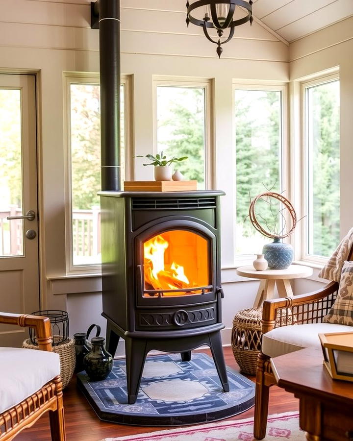 Freestanding Wood Stove - 25 Sunroom With Fireplace Ideas