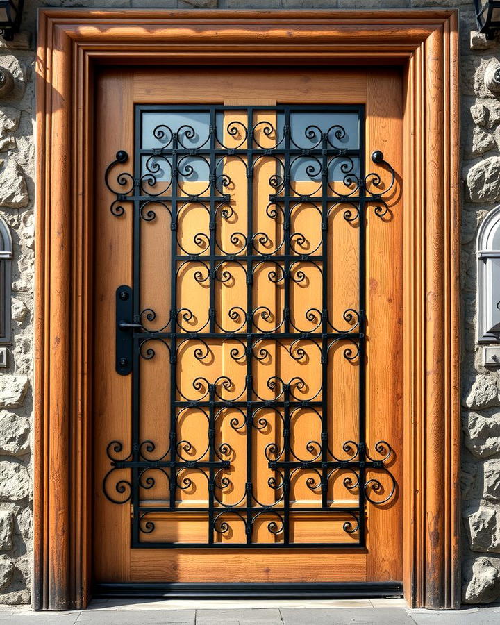 Front Door with Wrought Iron Grill - 25 Rustic Front Door Ideas