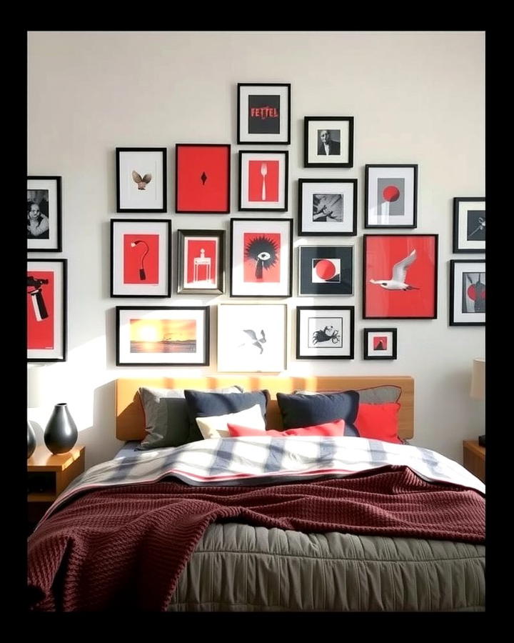 Gallery Wall Displays - 25 red black and white bedroom ideas