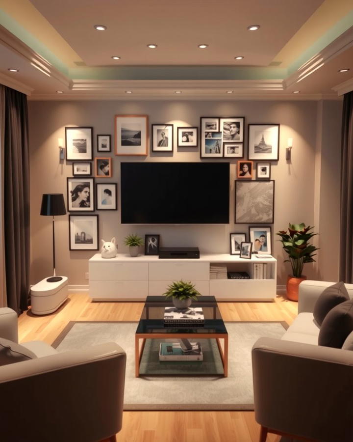 Gallery Wall Surrounding the TV - 25 Small Living Room Ideas With Tv