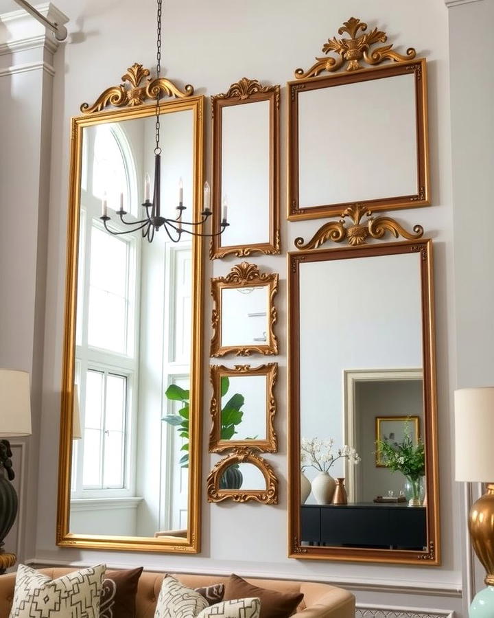 Gallery Wall of Oversized Mirrors - 30 High Ceiling Tall Wall Decor Ideas