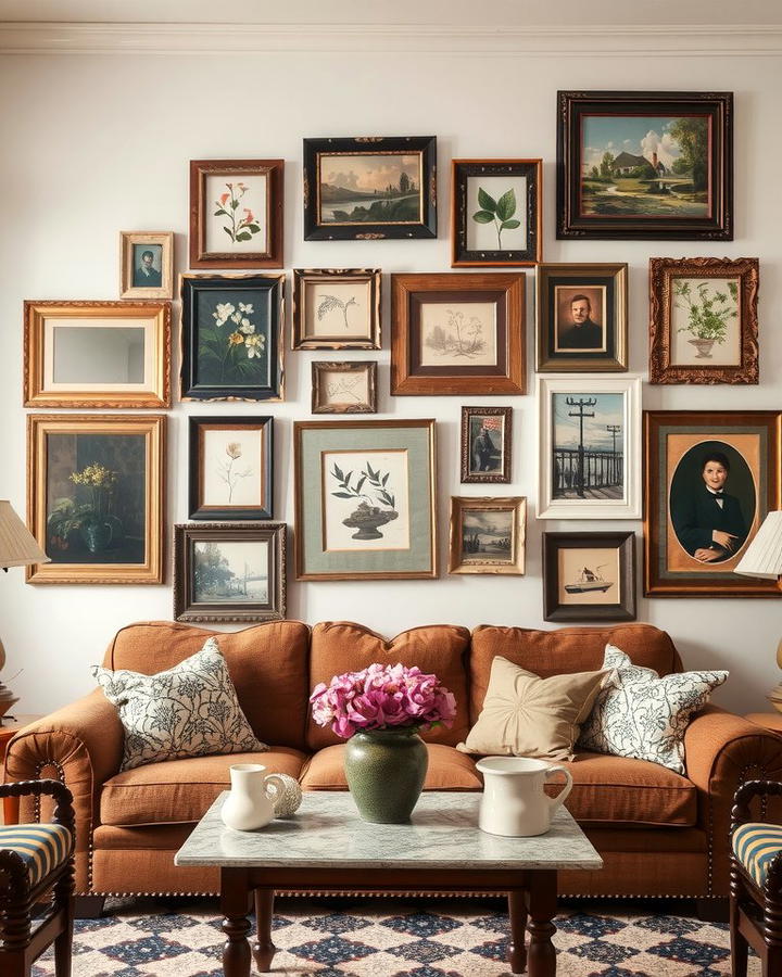 Gallery Wall of Vintage Art - 25 Shabby-chic Style Living Room Ideas