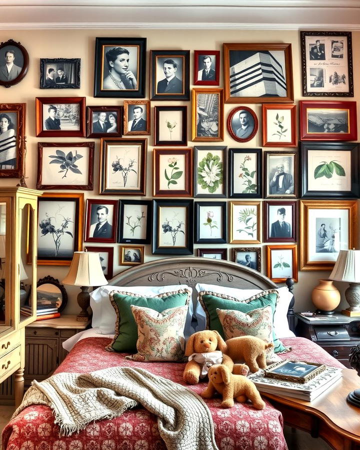 Gallery Wall with Vintage Frames - 25 Vintage Bedroom Ideas