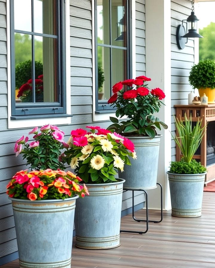 Galvanized Metal Planters - 25 Rustic Porch Ideas