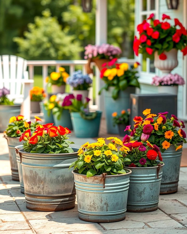 Galvanized Tubs as Planters - 30 Farmhouse Patio Ideas