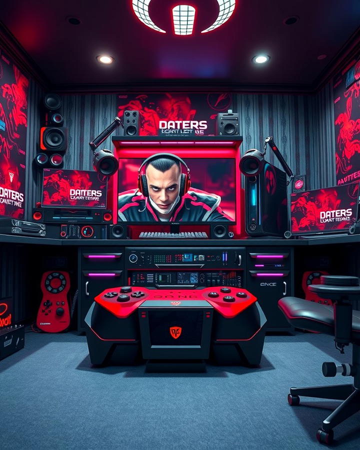 Gaming Console Integration - 25 Red and Black Gaming Setup Ideas