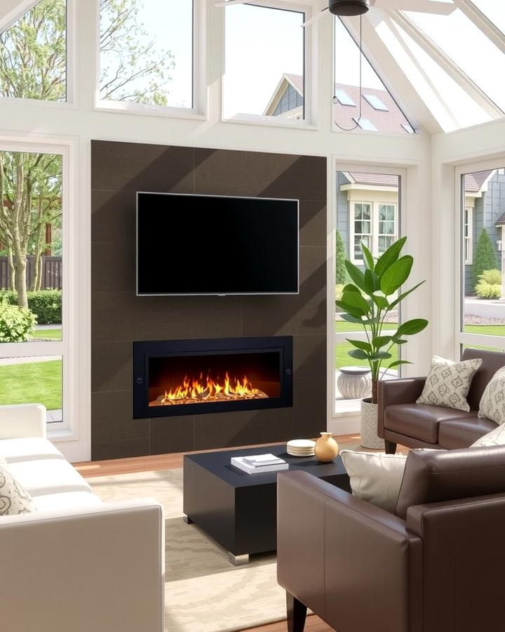 Gas Fireplace with Remote Control - 25 Sunroom With Fireplace Ideas