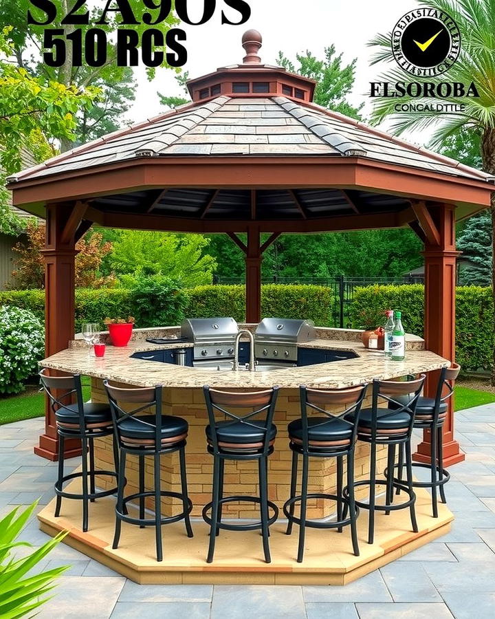 Gazebo with Bar Seating - 30 Outdoor Kitchen with a Gazebo Ideas