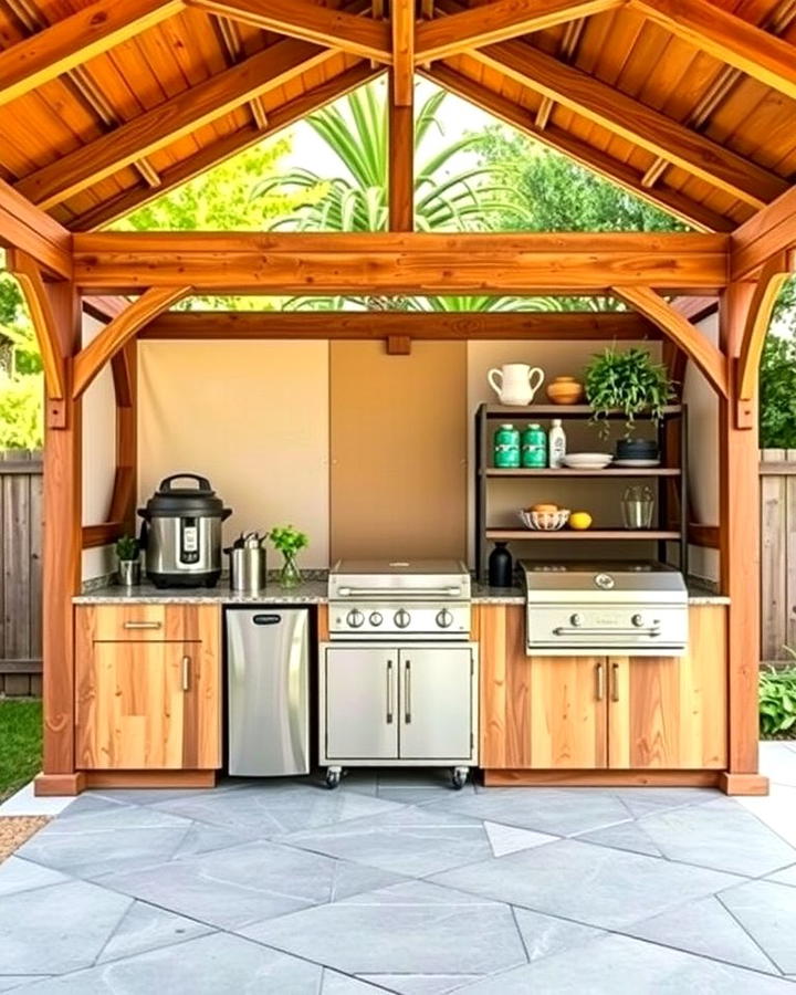 Gazebo with Built in Storage and Shelving - 30 Outdoor Kitchen with a Gazebo Ideas