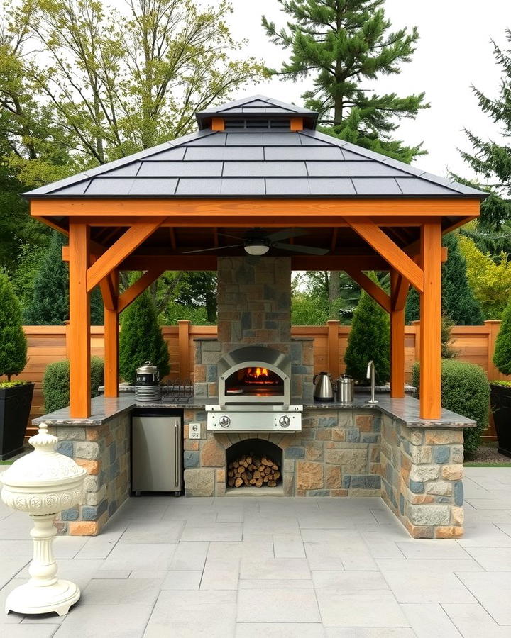 Gazebo with Integrated Pizza Oven - 30 Outdoor Kitchen with a Gazebo Ideas