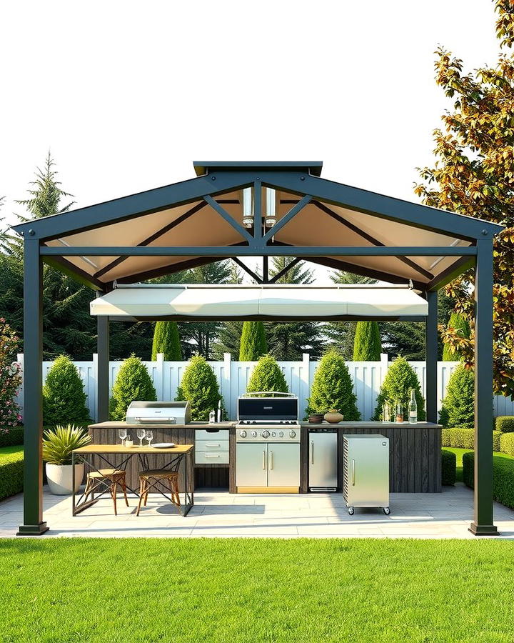 Gazebo with Retractable Canopy for Adjustable Shade - 30 Outdoor Kitchen with a Gazebo Ideas