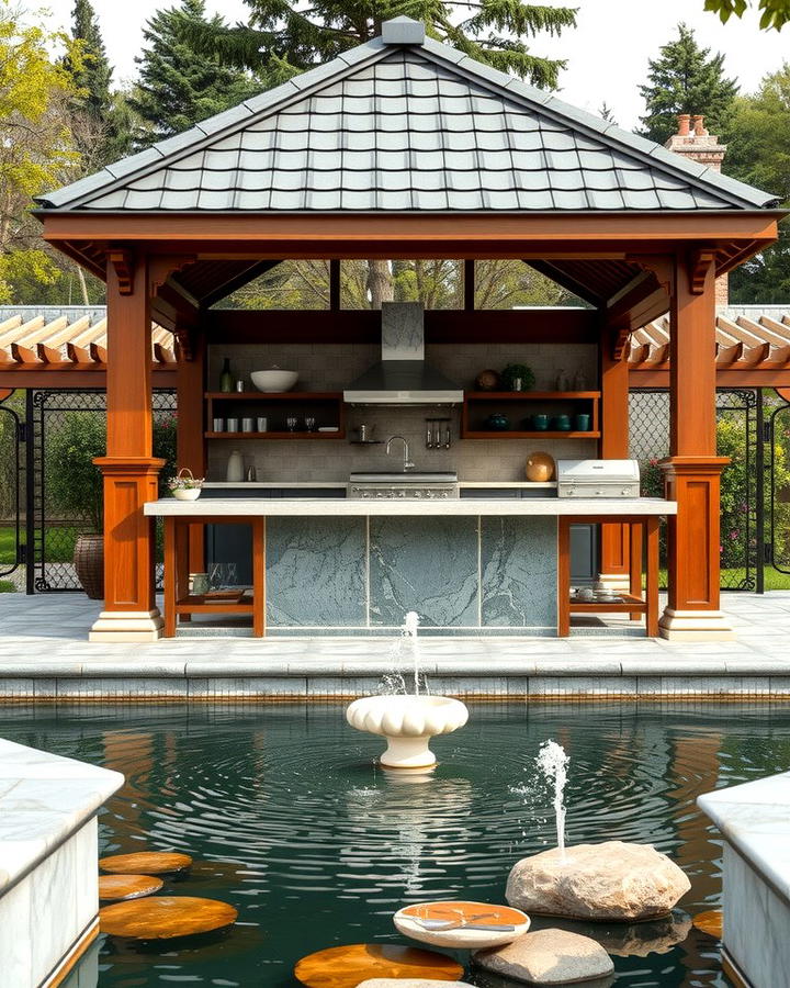 Gazebo with Water Features - 30 Outdoor Kitchen with a Gazebo Ideas