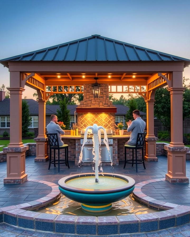 Gazebo with a Water Feature and Outdoor Kitchen - 30 Outdoor Kitchen with a Gazebo Ideas