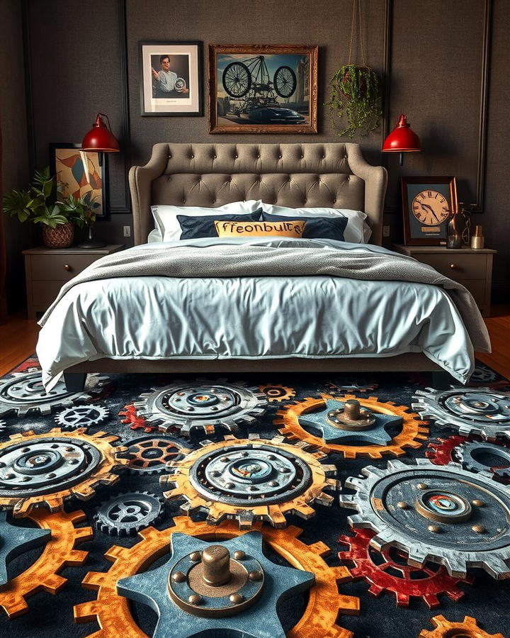 Gear Patterned Rugs - 25 Steampunk Bedroom Ideas