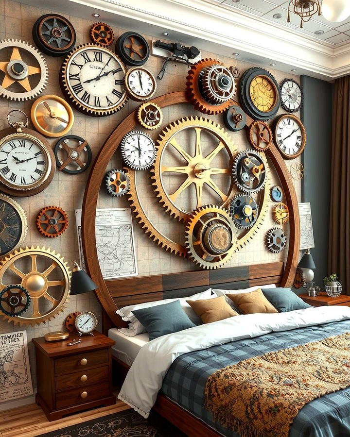 Gears and Cogs Wall Art - 25 Steampunk Bedroom Ideas