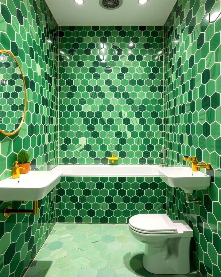 Geometric Green Tile Patterns - 30 Green Tile Bathroom Ideas