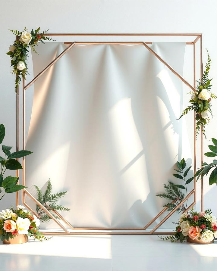 Geometric Metal Frame with Flowers - 30 Wedding Backdrop Ideas