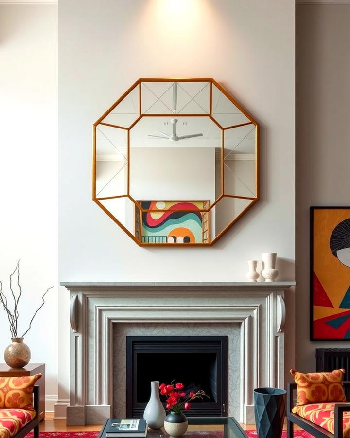 Geometric Mirror - 25 Mirror Over Fireplace Ideas