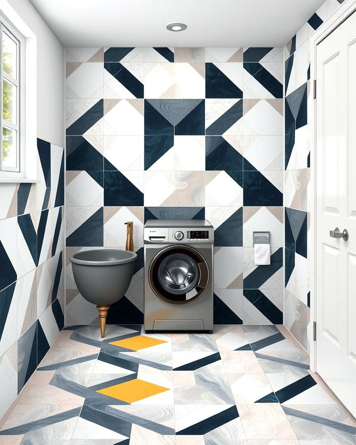 Geometric Pattern Tiles - 30 Laundry Room Tile Ideas