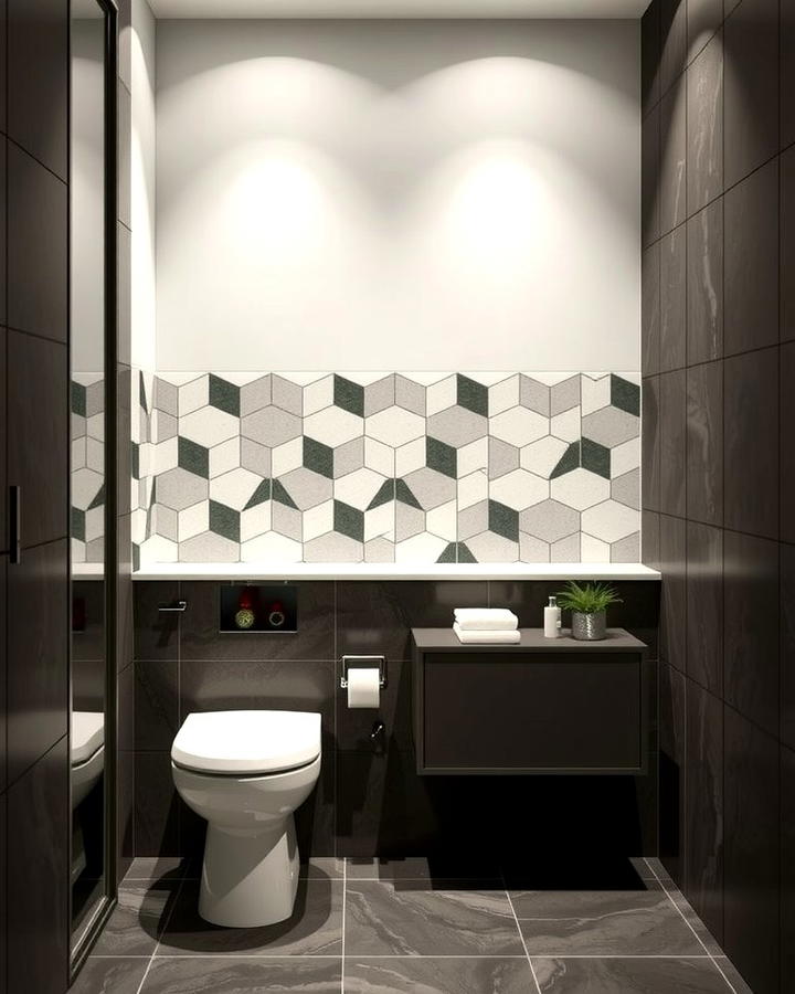 Geometric Pattern Tiles - 30 Half-wall Tile Bathroom Ideas