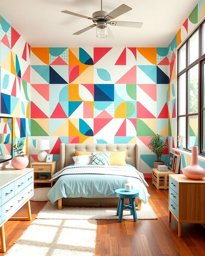 Geometric Patterned Wallpaper - 30 80s Bedroom Ideas