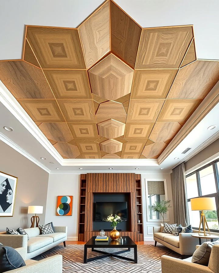 Geometric Patterns with Custom Cut Plywood - 25 Plywood Ceiling Ideas