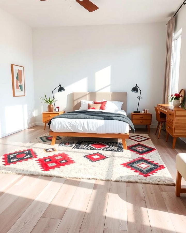 Geometric Rugs - 25 red black and white bedroom ideas