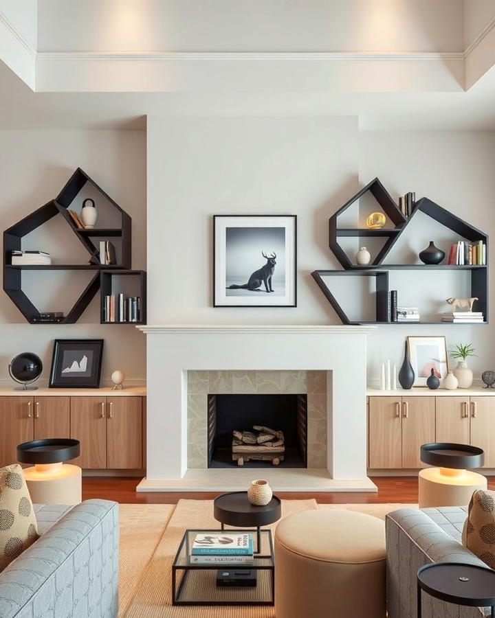 Geometric Shelves for a Contemporary Edge - 30 Fireplace With Bookshelves