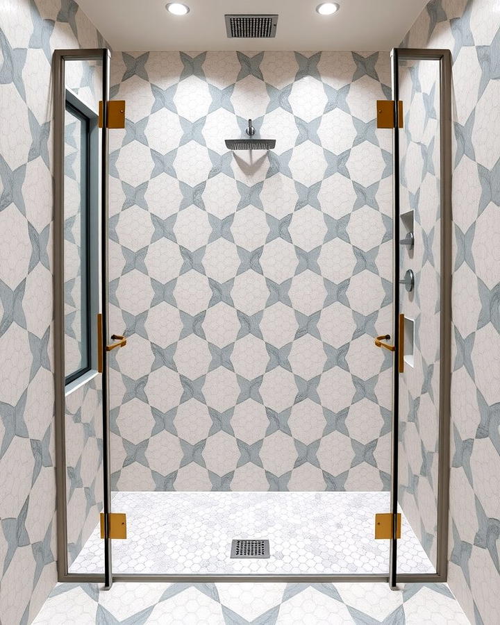 Geometric Tile Designs - 25 Walk-in Shower Tile Ideas