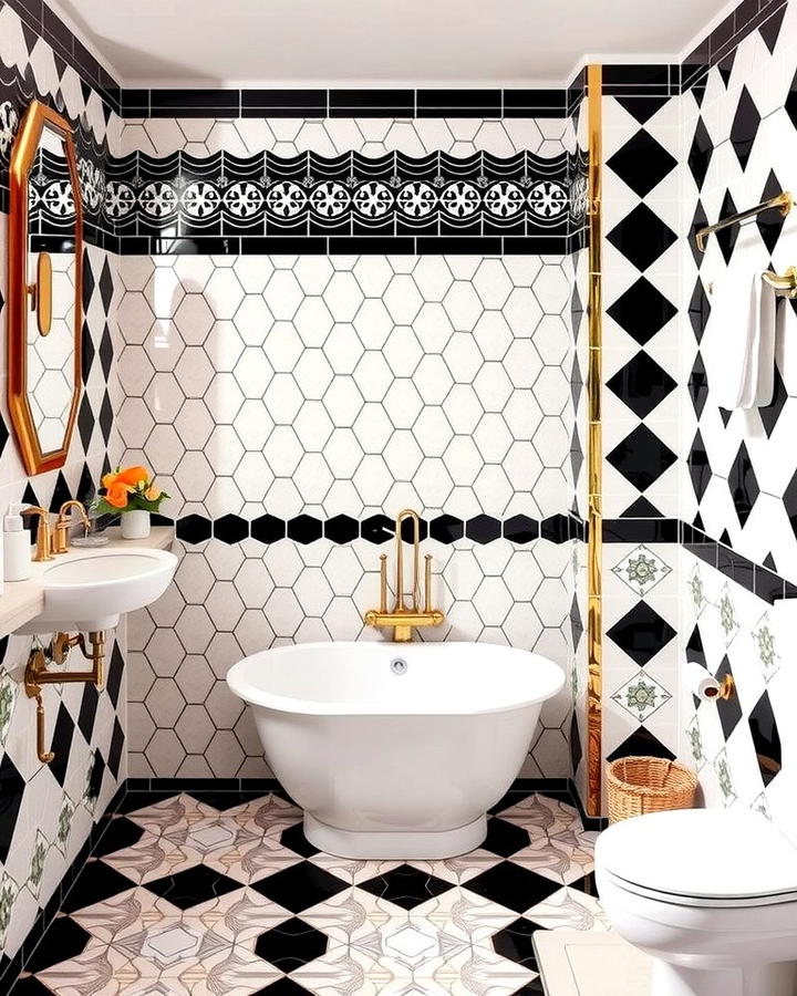 Geometric Tile Patterns - 30 Art Deco Bathroom Ideas