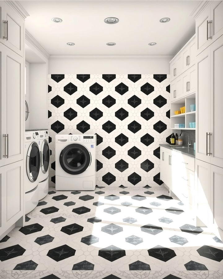 Geometric Tiles for a Modern Vibe - 30 Laundry Room Tile Ideas