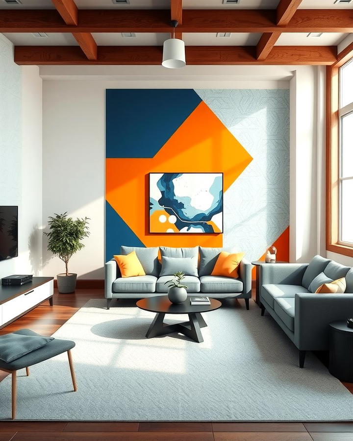 Geometric Wall Stencils - 25 orange and blue living room ideas