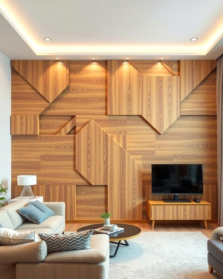 Geometric Wood Panel Wall - 25 Wood Accent Wall Ideas